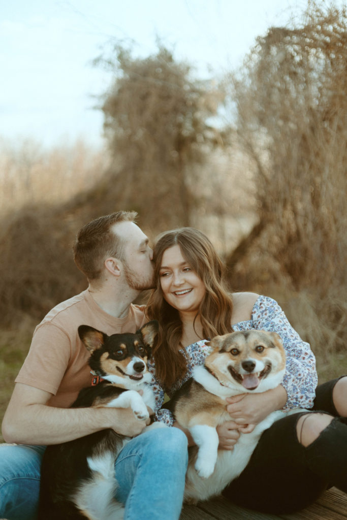 forest engagement with corgi dogs